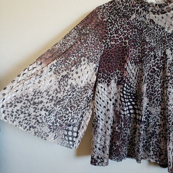 Chico's Cheetah & Snake Print Mesh Top Blouse Sheer Bell Sleeves Size Women's XL - Picture 5 of 10